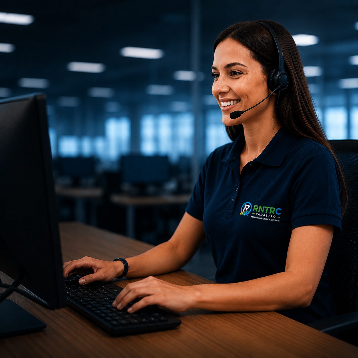 Atendente da RNTRC Cadastro realizando atendimento online