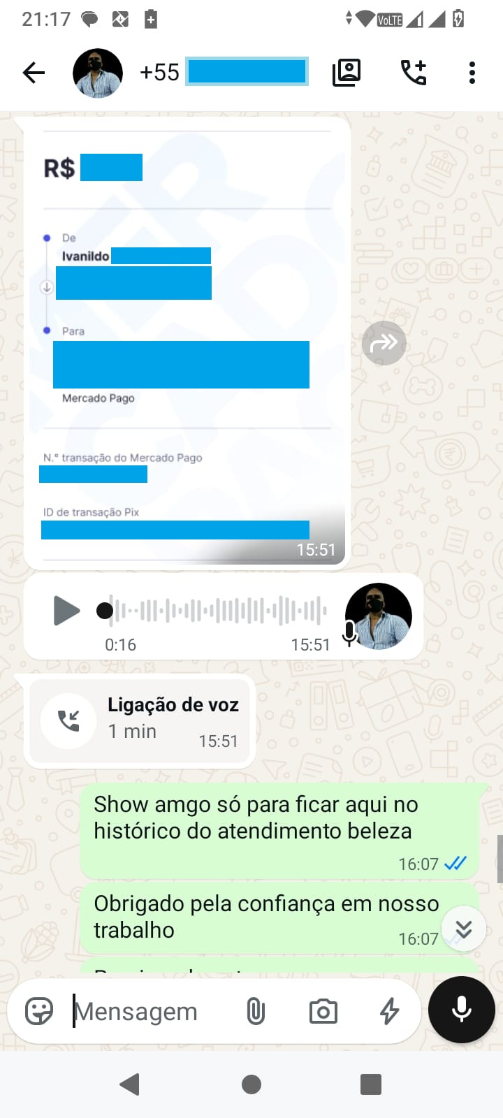 Conversa com envio de certificado e extrato RNTRC para cliente pelo WhatsApp.